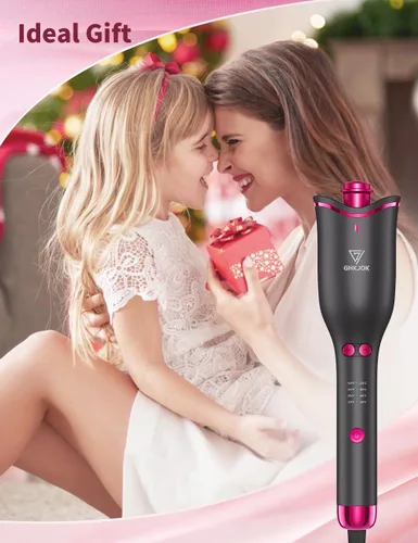 Vista 6 de Rizador automático para mujer, rizador automático giratorio de cabello largo, barril de cerámica de 1 pulgada, 4 temperaturas y 3 temporizadores