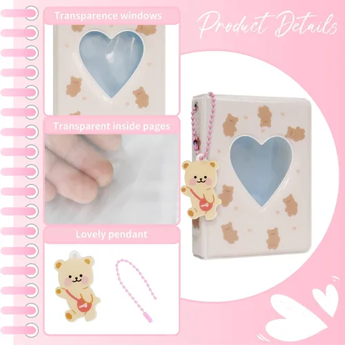 Vista 5 de Carpeta para tarjetas fotográficas de 3 pulgadas, mini álbum de fotos con colgante para coleccionar fotos Kpop, 40 bolsillos (marrón)