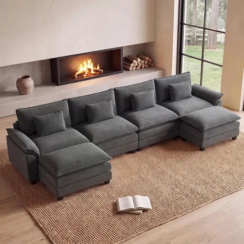 Vista 74 de Oprisen Sofá Seccional Modular, Cómodo Cloud Couch Sofá Seccional, Sofá Cama de Chenilla con Asiento Profundo con Almohadas Decorativas para Sala