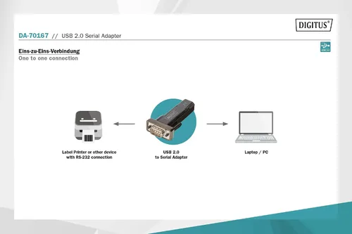 Vista 3 de DIGITUS Adaptador USB a serie - Convertidor RS232 - USB 2.0 Tipo A a DSUB 9M - Chipset PL2303GT - Incluye cable de 31.5 in