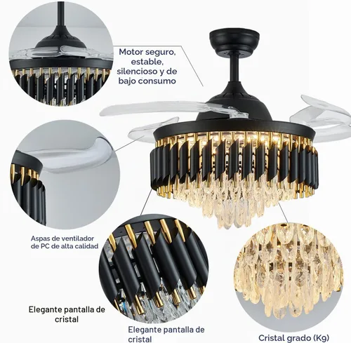 Vista 5 de Ventiladores de techo de cristal regulables de 36 pulgadas con Negro