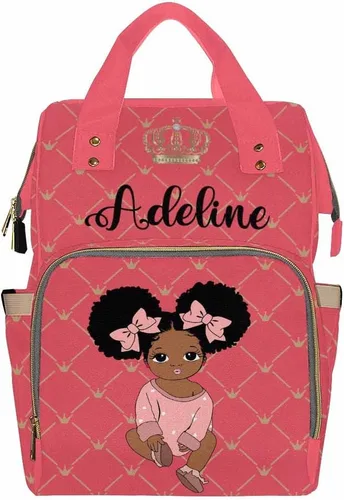 Vista 7 de Newcos Bolsa de pañales personalizada con estampado de corona con nombre personalizado de África negra para mujer, bolsa de pañales de viaje casual