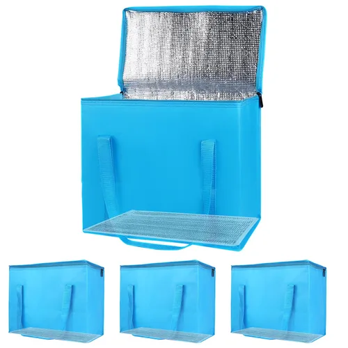 Vista 11 de Bolsa térmica, suave y aislada, bolsa de alimentos plegable para entrega de alimentos, portátil, color negro, paquete de 4, tamaño L Soft Cooler