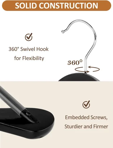 Vista 3 de AMKUFO Perchas de madera de hombro ancho, paquete de 8 perchas con barra antideslizante para pantalones, perchas de madera resistentes con acabado