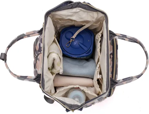 Vista 5 de Mochila para pañales para mamá y papá, bolsa cambiadora de maternidad con correas para cochecito (camuflaje)