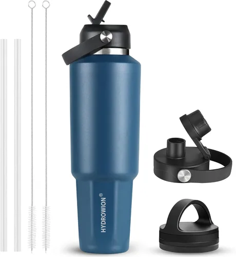 Vista 46 de HYDROWION Botella de agua aislada de 32 onzas, soporte para botella de agua para automóvil, botella de viaje aislada al vacío de doble pared