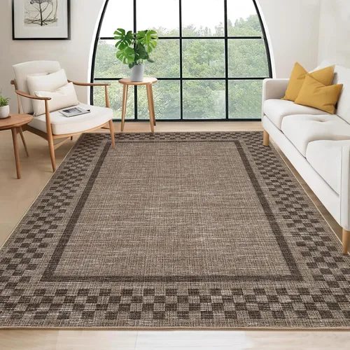 Vista 71 de GarveeHome Alfombra lavable de 5 x 7 pies para sala de estar, alfombra Beige festoneado