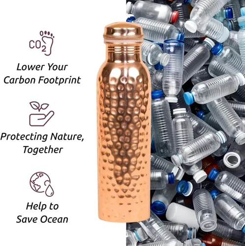 Vista 4 de Botella de agua de cobre puro de 34 onzas, recipiente ayurvédico auténtico para apoyo inmunológico y bienestar, ecológica, sin BPA, 100% cobre