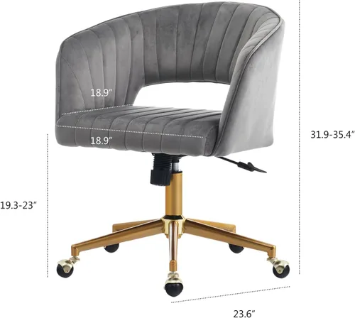 Vista 2 de Silla de tocador gris con rueda, moderna silla de terciopelo para oficina en casa con respaldo, silla cruzada para tocador, sala de estar