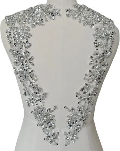 Vista 8 de Apliques hechos a mano con cuentas de diamantes de imitación para coser en parche de encaje de cristal, 1 par para ropa de bricolaje, vestido