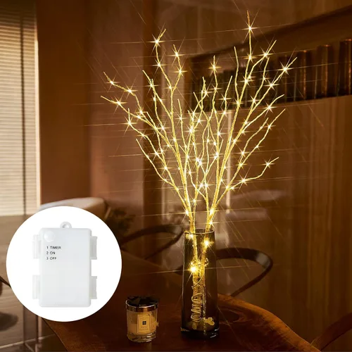 Vista 9 de Birchlitland - Ramas iluminadas marrones de 32 pulgadas, 100 luces LED con temporizador que funcionan con baterías, rama de árbol artificial
