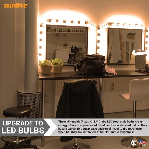 Vista 5 de Sunlite Bombilla LED G16.5, 7 vatios (equivalente a 60 W), 500 lúmenes, regulable, base de candelabro tipo G en forma de globo E12, bombillas Frost