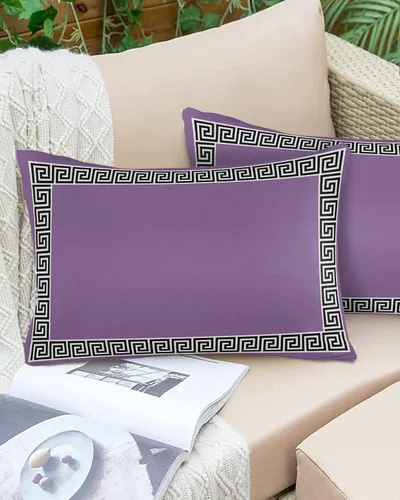 Vista 11 de Fundas de almohada modernas geométricas impermeables para exteriores, diseño abstracto de clave griega, color negro, blanco, fundas de cojín Beige