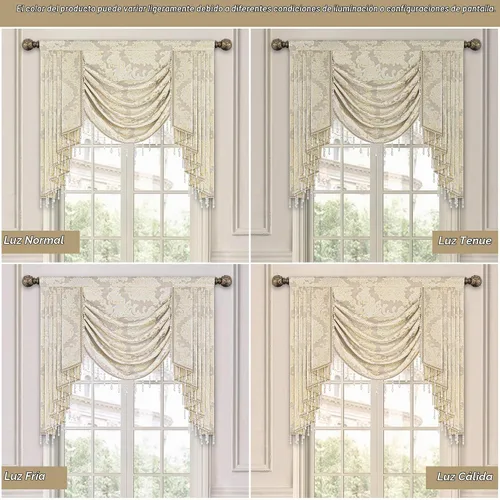 Vista 2 de Loom and Mill Cenefa de cascada de lujo de jacquard para sala de estar, elegantes cenefas de ventana con festones y cuentas damascadas, cortinas