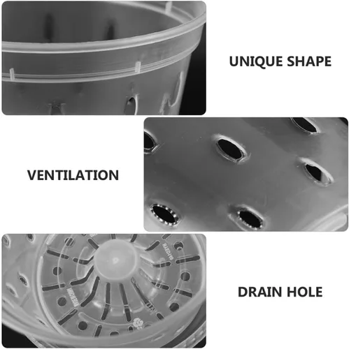 Vista 9 de Plastic Orchid Nursery Pots with Saucers and Base Tray 2 Sets Breathable Drainage Cups, Bottom Holes and Root Visibility, for Balconies and