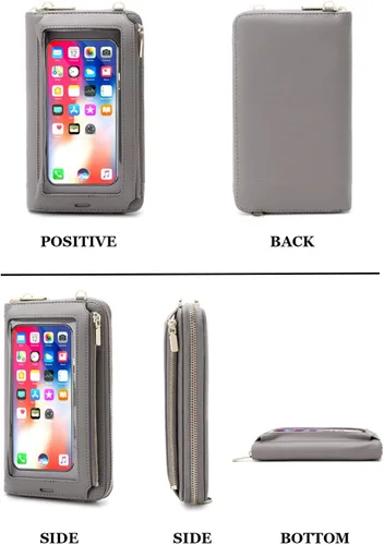 Vista 2 de Bolsos cruzados con pantalla táctil para mujer, monedero con bloqueo RFID, carteras de embrague, tarjetero