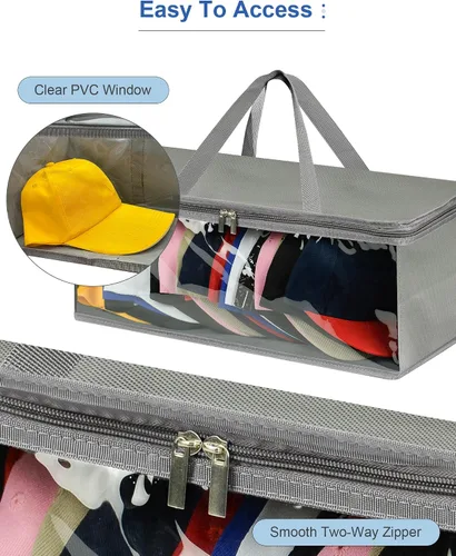 Vista 5 de Epesoware Paquete de 2 bolsas de almacenamiento anchas para gorras de béisbol, organizador de sombreros para hasta 20 sombreros, ideal para el hogar