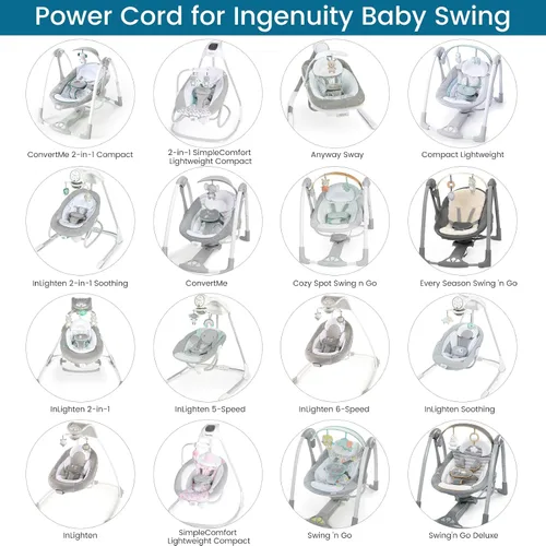 Vista 2 de Cable de alimentación USB para columpio de bebé Ingenuity, cargador para Ingenuity InLighten Adaptador de corriente para una comodidad simple