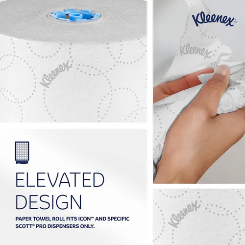 Vista 3 de Kleenex Toallas de Papel en Rollo Duro Profesionales, a Granel (54471), Enrollado Duro, Diseño Elevado, Bolsillos de Absorción Premium, Blanco