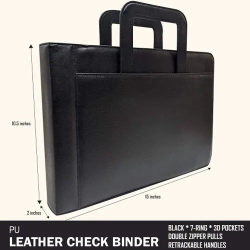 Vista 3 de MSP - Carpeta de 7 anillos con asa, cierre de cremallera para páginas de 3 a A, cheques personales o comerciales con talón