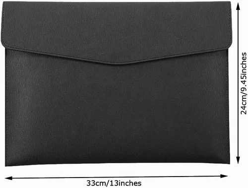 Vista 2 de Carpeta de Archivos de Cuero PU A4 Portadocumentos Impermeable Portafolio Sobre Carpeta con Cierre de Presión Negro