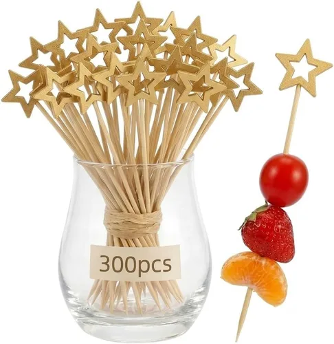 Vista 10 de 300 púas de cóctel de bandera estadounidense, brochetas de bambú de estrella de 4.7 pulgadas para aperitivos de frutas, suministros de fiesta