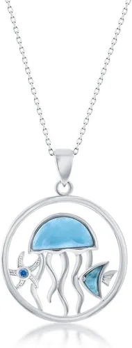 Vista 10 de Collar de larimar natural para mujer, velero, cangrejo, caballito de mar, collares de playa para mujer, collares con colgantes de piedras preciosas