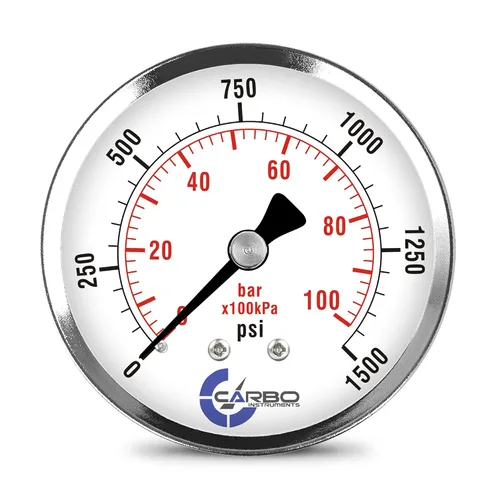 Vista 11 de Medidor de presión de 2-1/2 pulgadas, carcasa de acero cromado, seco, vacío -30 Hg/0, montaje trasero 1/4 pulg. NPT