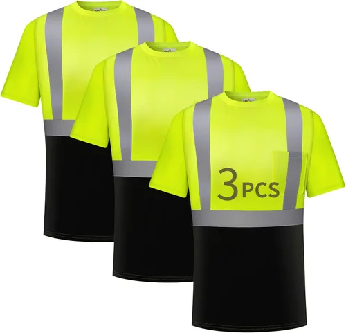 Vista 11 de Hi Vis - Camisetas de seguridad para hombre, reflectantes, de alta visibilidad, manga corta y larga, con bolsillo, paquete de 3 y 5