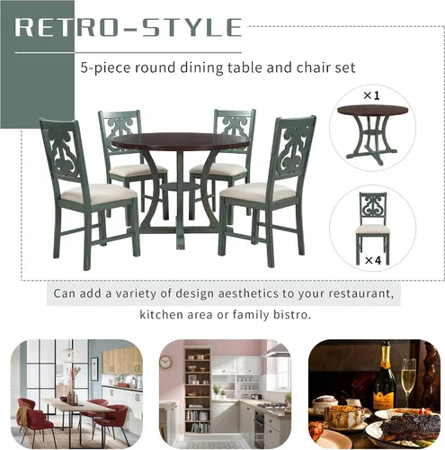 Vista 6 de Harper & Bright Designs Juego de mesa redonda de 5 piezas con estante, mesa de comedor familiar de madera
