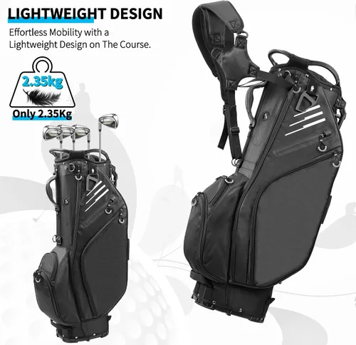 Vista 3 de Bolsa de golf con divisores de longitud completa de 14 vías con soporte, bolsa de golf ligera e impermeable, 8 bolsillos, bolsa enfriadora, bolsa
