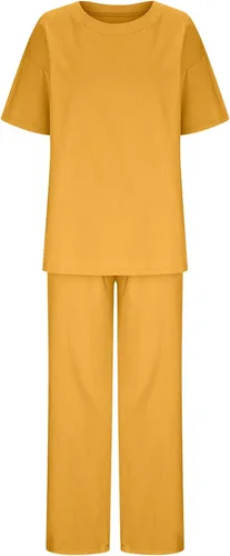 Vista 17 de Conjuntos de verano de 2 piezas para mujer, conjuntos elegantes y casuales de color liso, para verano, otoño, cuello redondo, tops y pantalones