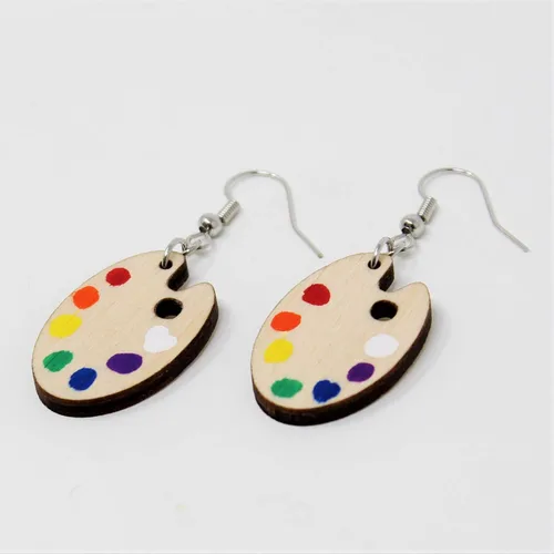 Vista 3 de Pendientes colgantes de paleta de pintura de madera pintada a mano
