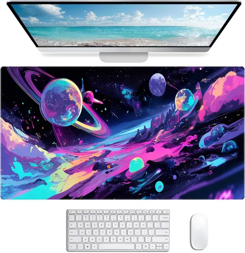 Vista 7 de Alfombrilla de ratón para juegos grande con bandera americana, alfombrilla XXL para laptop y teclado, decoración de escritorio de oficina de 35.4 x