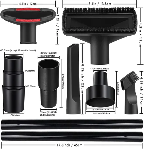 Vista 2 de Kit universal de accesorios de vacío de 12 piezas, adaptador de manguera de vacío de plástico húmedo y seco, accesorios para aspiradoras de 1-1/4