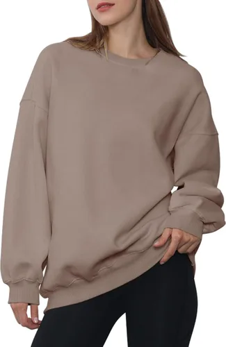Vista 3 de EFAN Sudaderas de forro polar de gran tamaño para mujer, manga larga, cuello redondo, sudadera casual con capucha