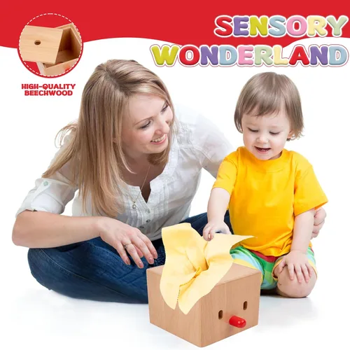 Vista 2 de Adena Montessori Juguetes infantiles llenos de madera de la caja del tejido del bebé para el bebé de 6-12 meses