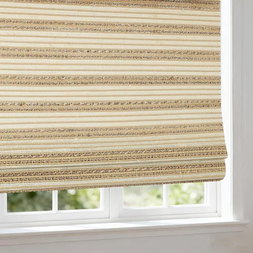 Vista 14 de Persianas Romanas de Bambú, Persianas de Madera Tejida Personalizadas sin Cordón, Persianas de Bambú Natural con Filtrado de Luz Natural