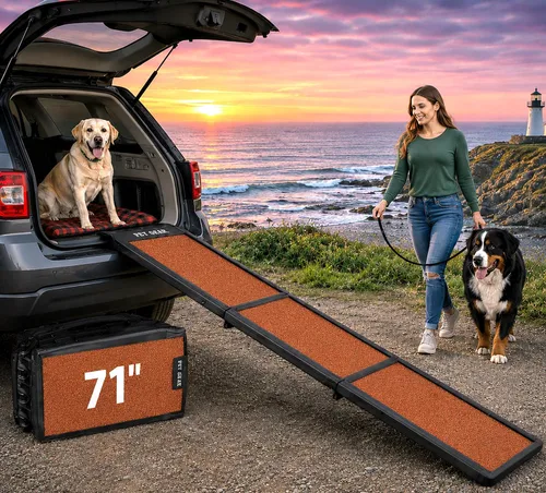 Vista 5 de Rampa de tres paneles para mascota Pet Gear, 71 pulgadas, Chocolate, longitud completa