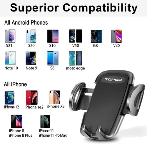 Vista 6 de Soporte de teléfono para coche, regulable, para teléfonos inteligentes, Negro