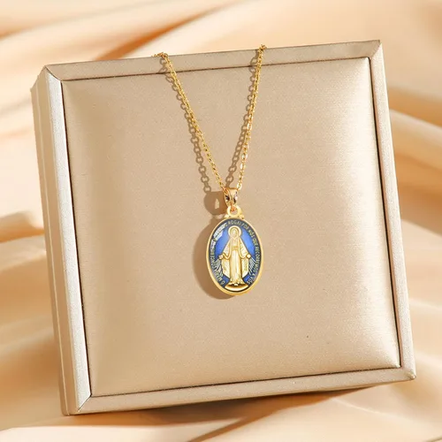 Vista 7 de 60 piezas de colgante de medalla milagrosa esmalte azul acento para hombres mujeres protección joyería católica encanto para bricolaje rosario