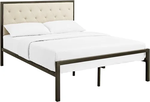 Vista 16 de Modway Mia - Base de cama de piel sintética copetuda, tamaño individual, color blanco y blanco
