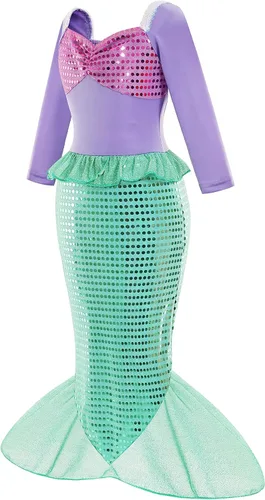Vista 3 de LURLEEZ Little Girls Mermaid Costume Princess Ariel Dress Up for Girls 3-8 with Wig Birthday Party Cosplay