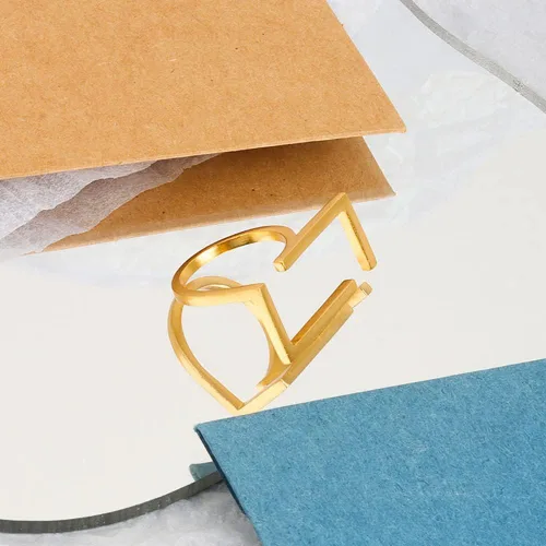 Vista 3 de Anillo rectangular único de banda abierta para mujeres y niñas, chapado en oro, minimalista, geométrico, ajustable, expansible, hipoalergénico