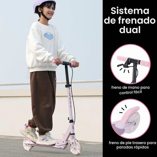 Vista 2 de AERO MOBILITY Two-Wheel Kick Scooter for Kids 5-8 with Dynamic RGB Lights Púrpura/Rosado