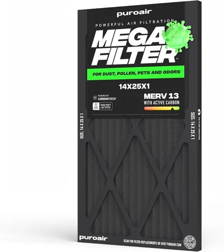Vista 47 de PuroAir Filtro Mega - Filtro de aire de 12x12x1 MERV 13 para el hogar con carbón activado - Filtros alérgenos, caspa de mascotas, humo, polvo