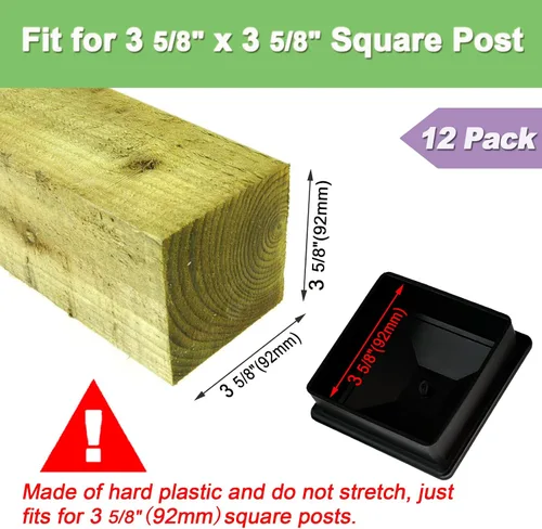 Vista 2 de Paquete de 12 tapas de poste de valla de 4 x 4 para postes de madera verdaderos/reales de 3 5/8 x 3 5/8 pulgadas, hechos de plástico PP duro