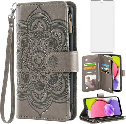 Vista 9 de Asuwish Funda de teléfono para Samsung Galaxy A03s versión de EE. UU. 5G 2022 con protector de pantalla de vidrio templado y tarjetero abatible