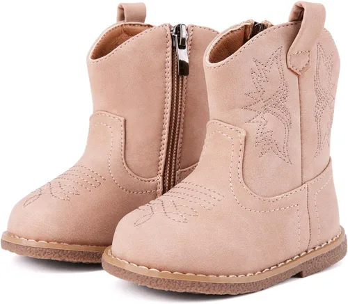 Vista 24 de BMCiTYBM Botas de bebé vaqueras para niño y niña, botas vaqueras occidentales para bebé, botas de vaquero para bebé con punta redonda, botas
