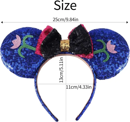 Vista 3 de ZIRICHER Diademas de lazo con orejas de ratón 2 piezas de accesorios de lentejuelas para niñas mujeres adultos niños cosplay fiesta de princesa